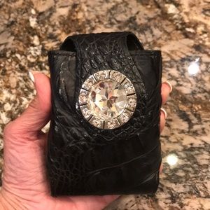 Black leather belt clip case for phone